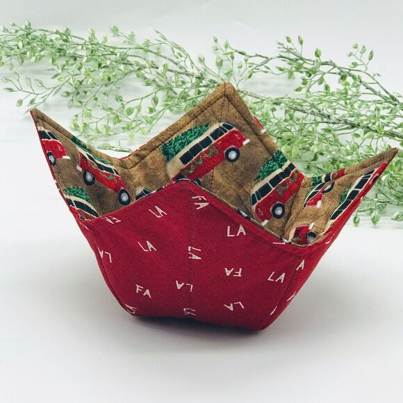 Microwave Bowl Cozy Holder, Reversible Soup Bowl Cozy, VW Bus with Tree Hippie - Picture 5 of 7